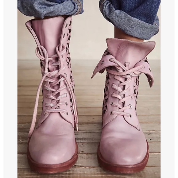 Free People Flower Power Lace-up Ankle Boots Pink Combat Boots Sz 36 US 6 - Picture 12 of 16